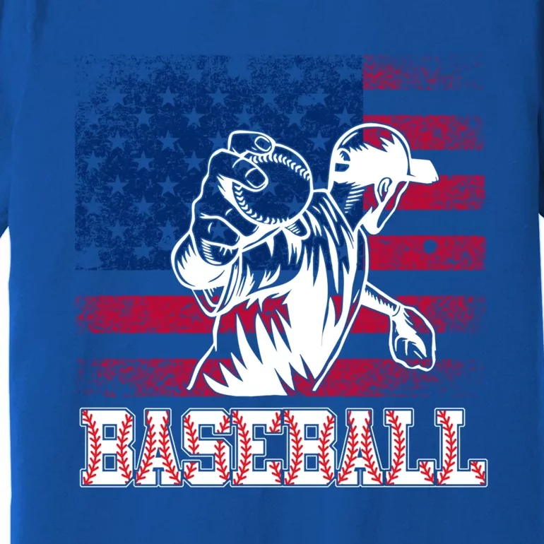 American Flag Baseball Player Batter Funny Game Day Gift Premium T-Shirt