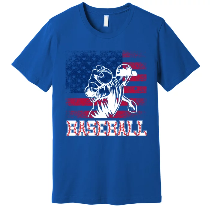 American Flag Baseball Player Batter Funny Game Day Gift Premium T-Shirt