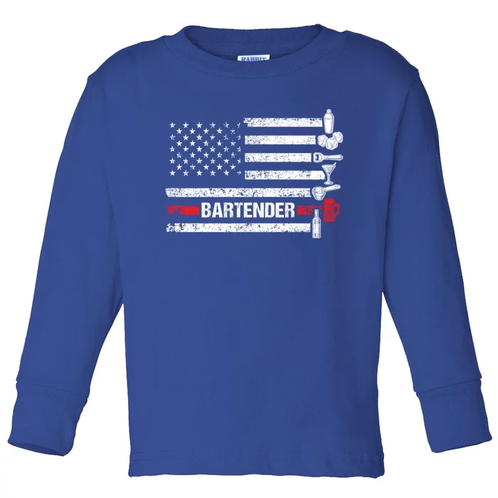 American Flag Bartending Bar Working Bartender Gift Toddler Long Sleeve Shirt