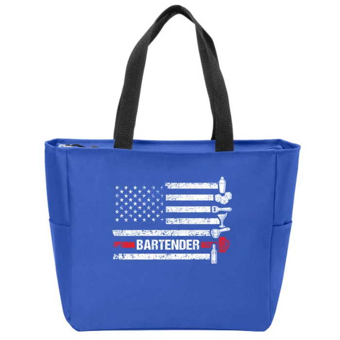 American Flag Bartending Bar Working Bartender Gift Zip Tote Bag