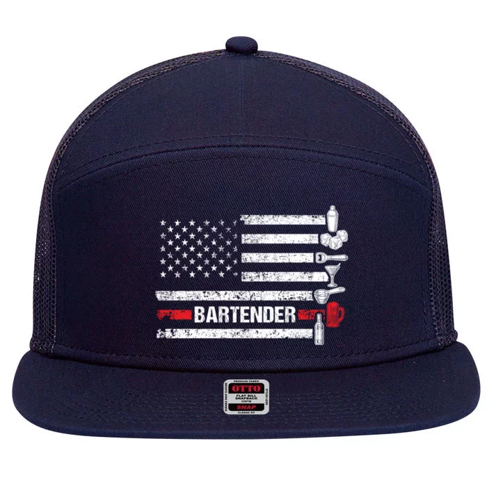 American Flag Bartending Bar Working Bartender Gift 7 Panel Mesh Trucker Snapback Hat