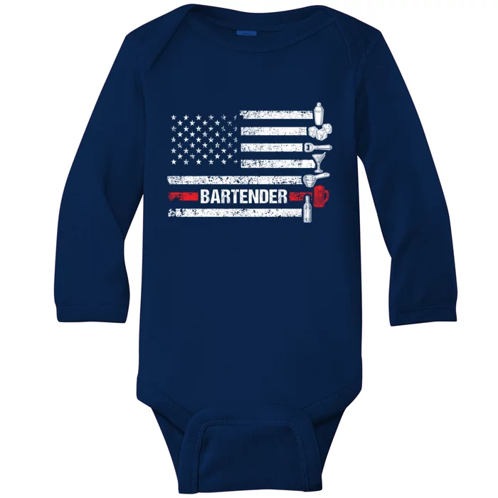 American Flag Bartending Bar Working Bartender Gift Baby Long Sleeve Bodysuit