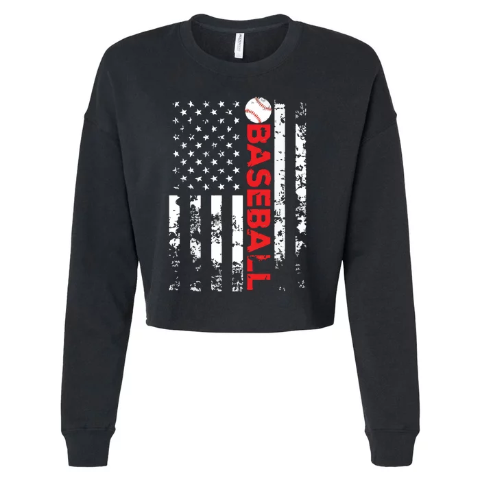 American Flag Baseball Team Gift Cropped Pullover Crew