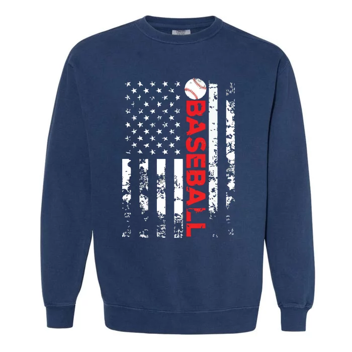 American Flag Baseball Team Gift Garment-Dyed Sweatshirt