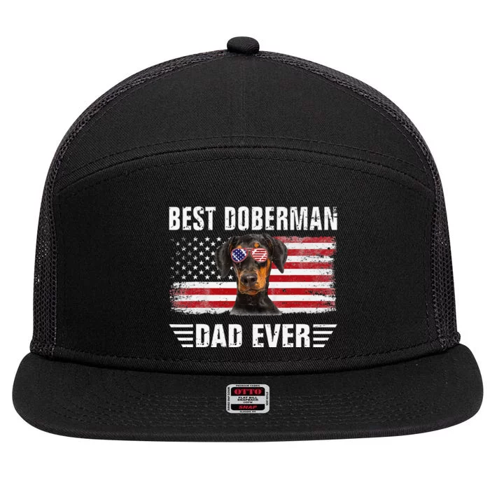 American Flag Best Doberman Dad Ever funny Dog Dad 7 Panel Mesh Trucker Snapback Hat