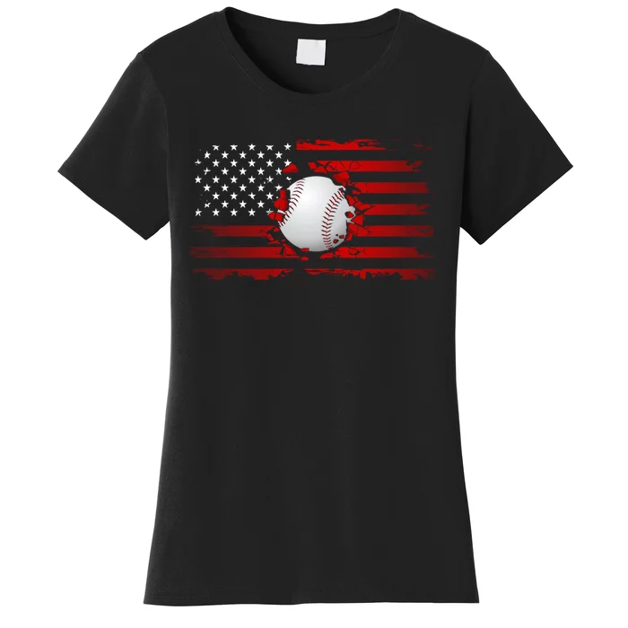 American Flag Baseball Baseball Women's T-Shirt