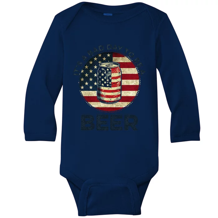 American Flag Beer Glass Its A Bad Day To Be A Bee.R Vintage Baby Long Sleeve Bodysuit