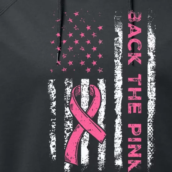 American Flag Back the Pink Breast Cancer Awareness Ribbon Performance Fleece Hoodie