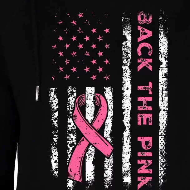 American Flag Back the Pink Breast Cancer Awareness Ribbon Womens Funnel Neck Pullover Hood