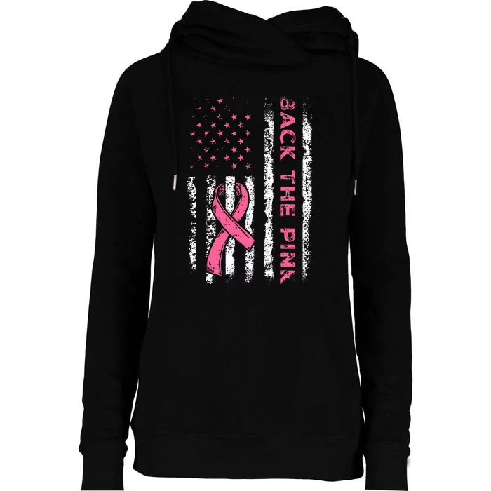 American Flag Back the Pink Breast Cancer Awareness Ribbon Womens Funnel Neck Pullover Hood