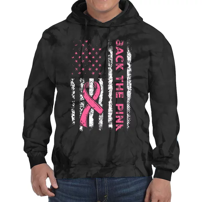 American Flag Back the Pink Breast Cancer Awareness Ribbon Tie Dye Hoodie