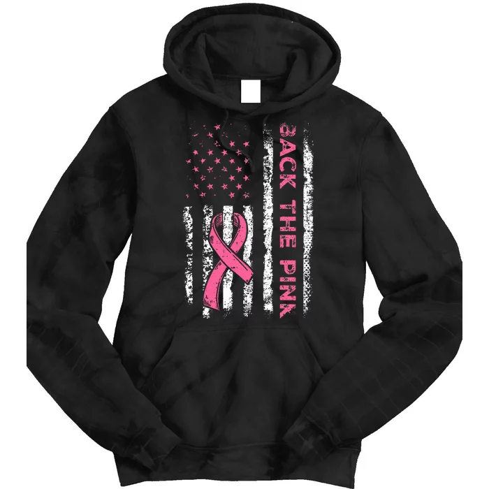 American Flag Back the Pink Breast Cancer Awareness Ribbon Tie Dye Hoodie