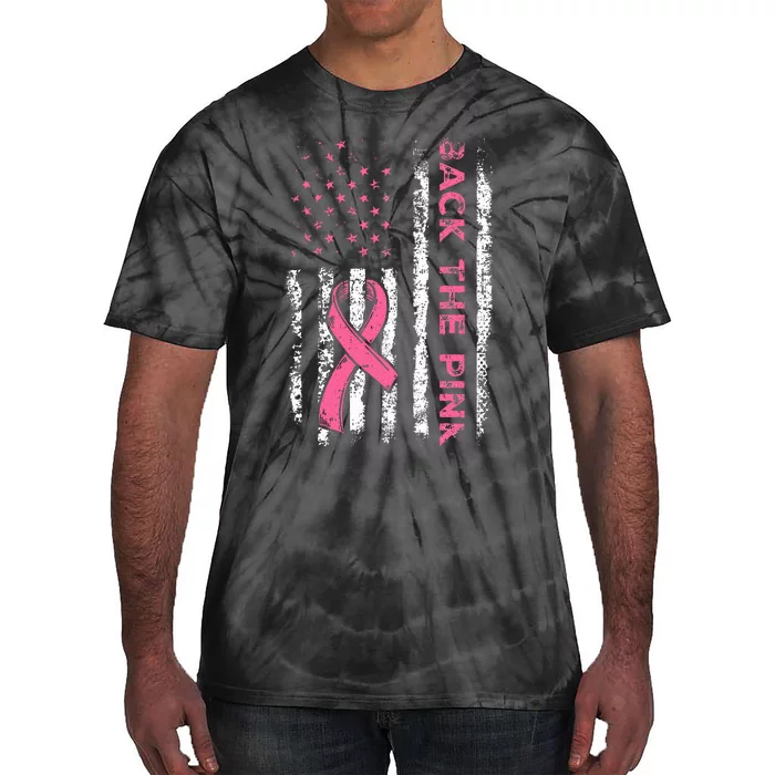 American Flag Back the Pink Breast Cancer Awareness Ribbon Tie-Dye T-Shirt