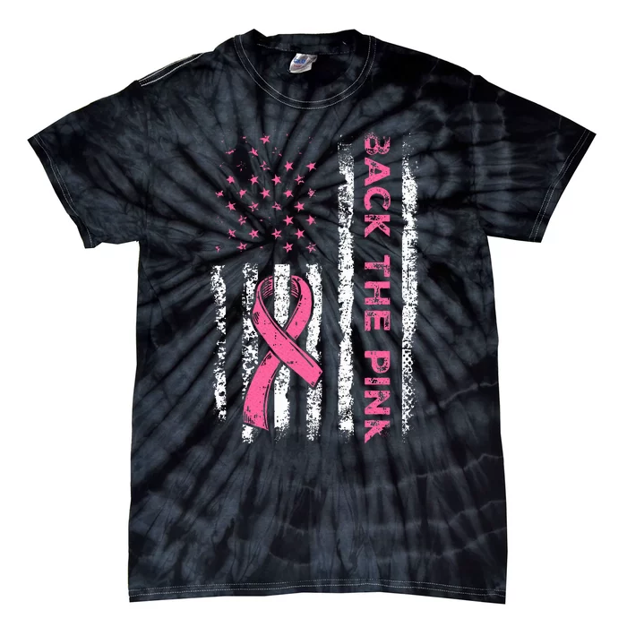 American Flag Back the Pink Breast Cancer Awareness Ribbon Tie-Dye T-Shirt