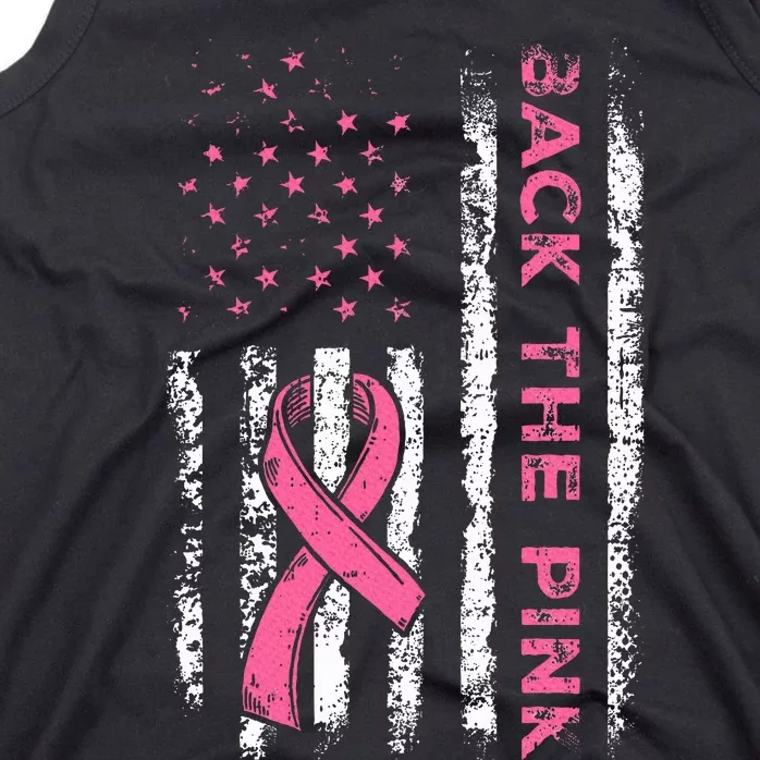 American Flag Back the Pink Breast Cancer Awareness Ribbon Tank Top