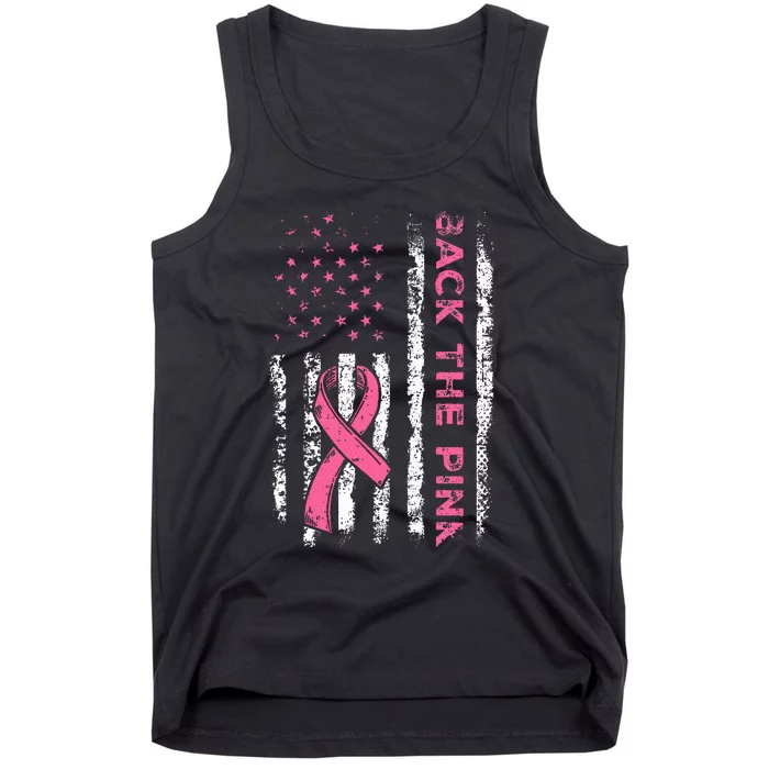 American Flag Back the Pink Breast Cancer Awareness Ribbon Tank Top