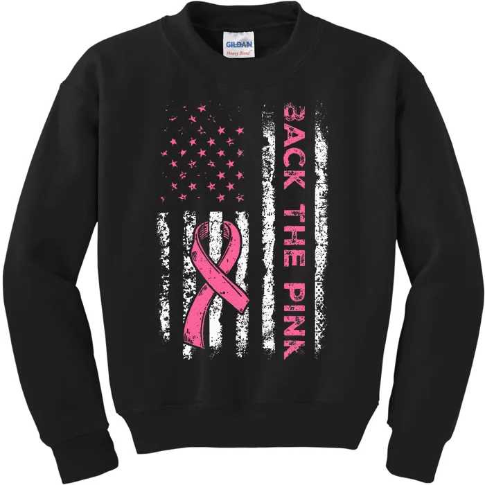 American Flag Back the Pink Breast Cancer Awareness Ribbon Kids Sweatshirt