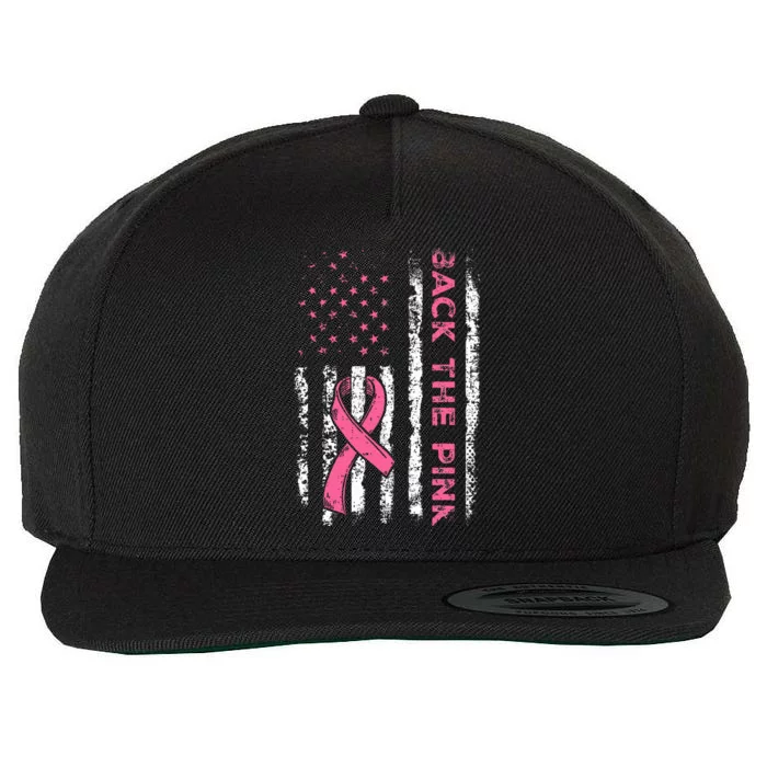 American Flag Back the Pink Breast Cancer Awareness Ribbon Wool Snapback Cap