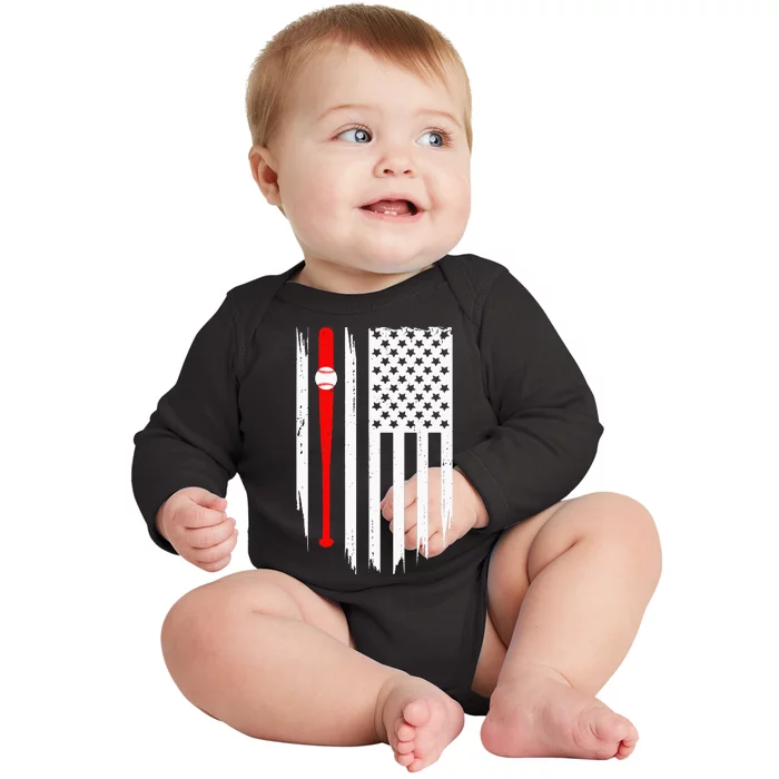 American Flag Baseball Apparel Baseball Baby Long Sleeve Bodysuit