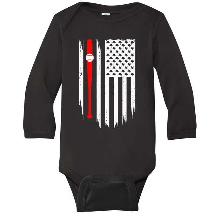 American Flag Baseball Apparel Baseball Baby Long Sleeve Bodysuit