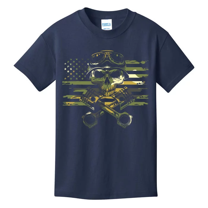 American Flag Biker Motorcycle Kids T-Shirt