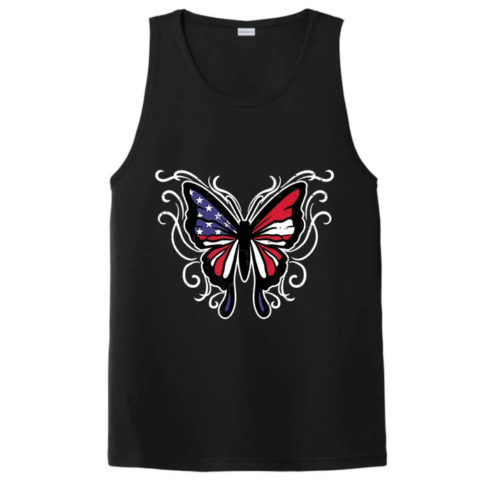 American Flag Butterfly Vintage 4th Of July Patriotic Funny Gift Performance Tank