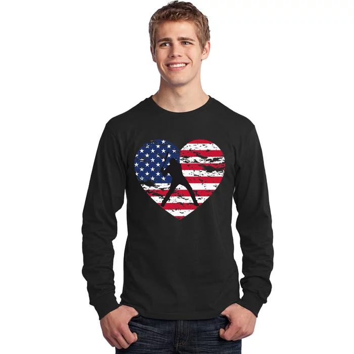 American Flag Baseball Heart shaped Tall Long Sleeve T-Shirt