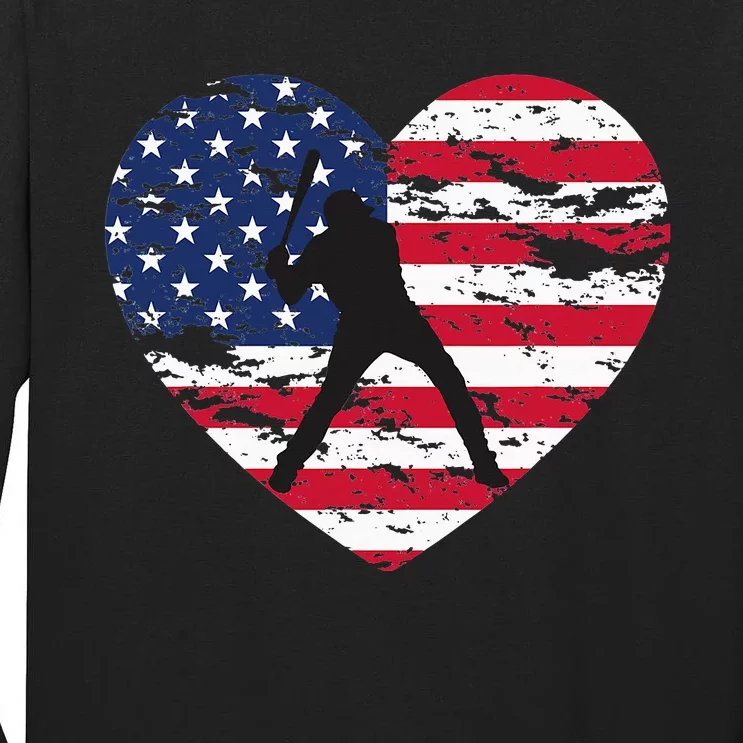 American Flag Baseball Heart shaped Tall Long Sleeve T-Shirt