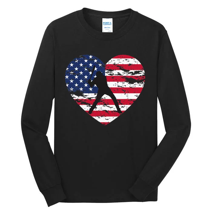 American Flag Baseball Heart shaped Tall Long Sleeve T-Shirt