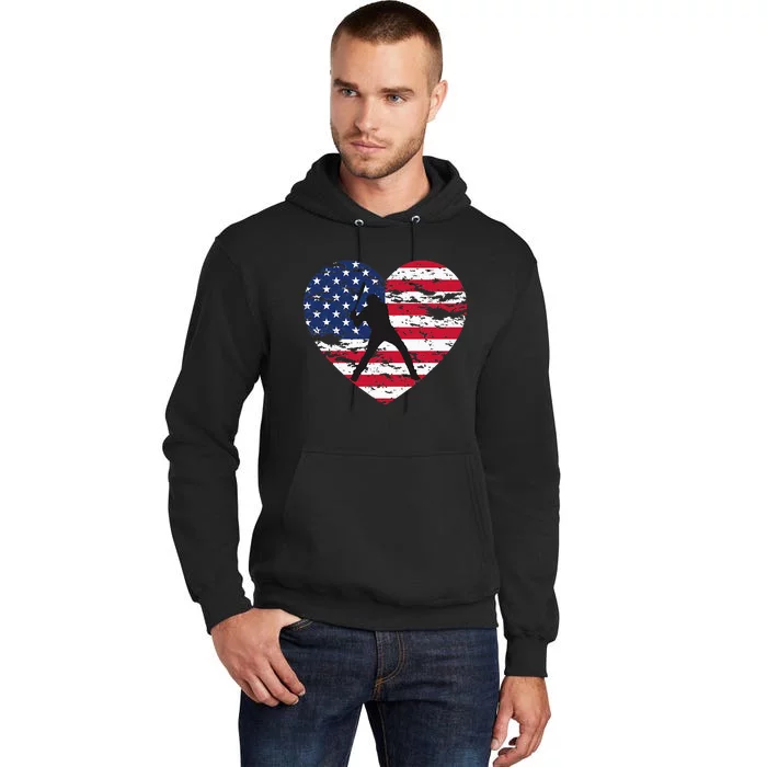 American Flag Baseball Heart shaped Tall Hoodie