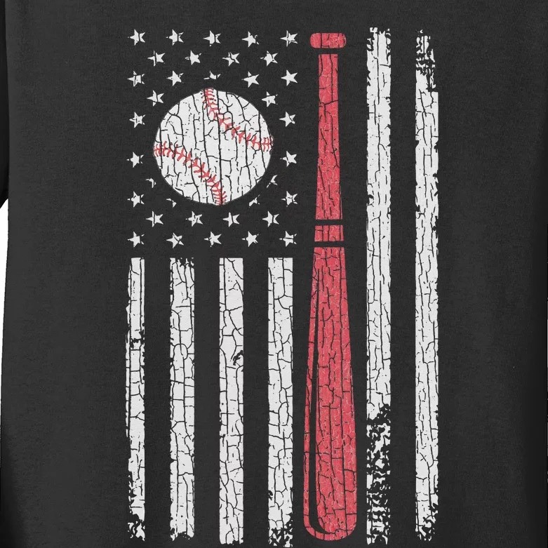 American Flag Baseball Team Kids Long Sleeve Shirt