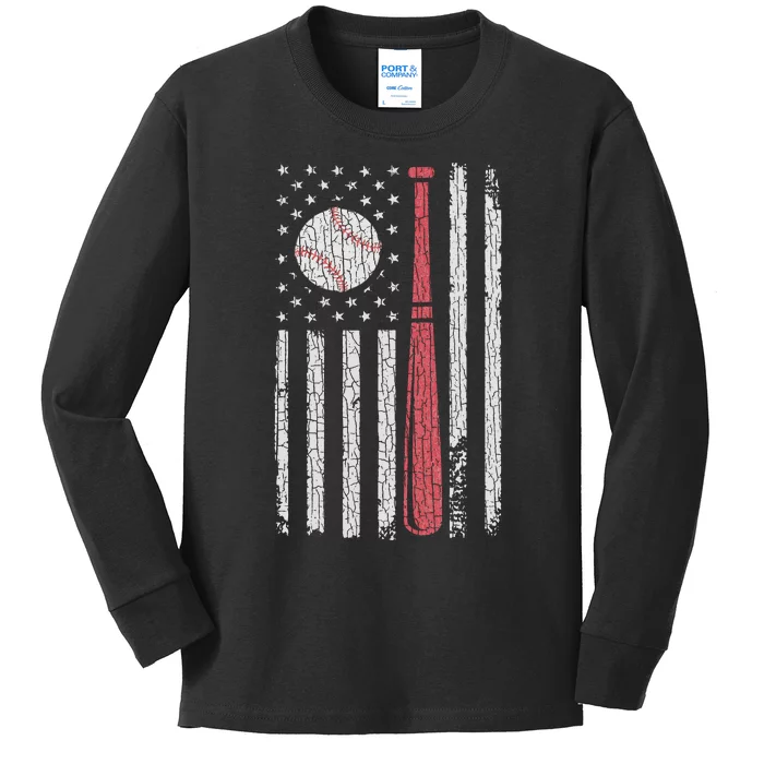 American Flag Baseball Team Kids Long Sleeve Shirt