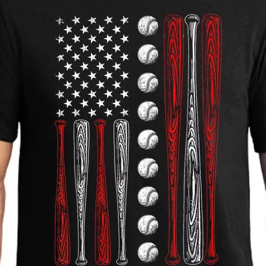 American Flag Baseball Red White Blue 4th Of July Men Pajama Set