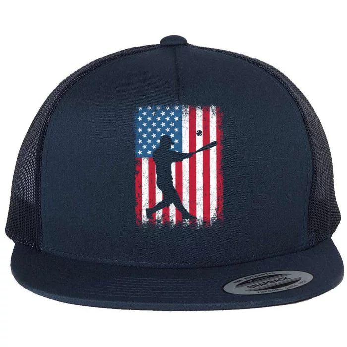 American Flag Baseball Team Gift Gift Flat Bill Trucker Hat