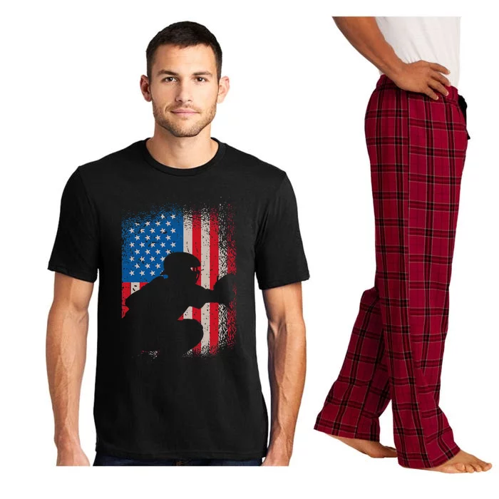 American Flag Baseball Catcher Usa Flag Baseball Pajama Set