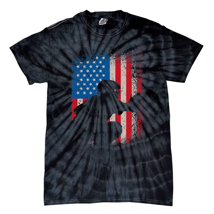 American Flag Baseball Catcher Usa Flag Baseball Tie-Dye T-Shirt