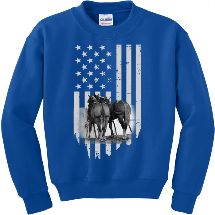 American Flag Belgian Draft Horses Gift For Farmer Gift Kids Sweatshirt