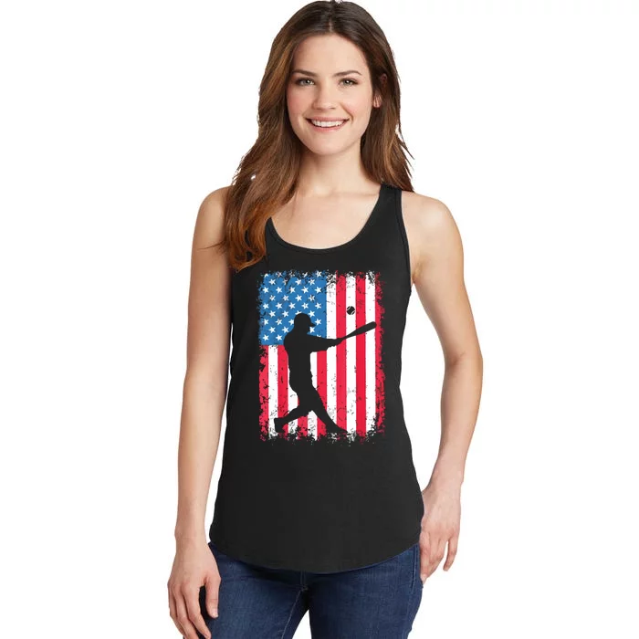 American Flag Baseball Team Gift Ladies Essential Tank