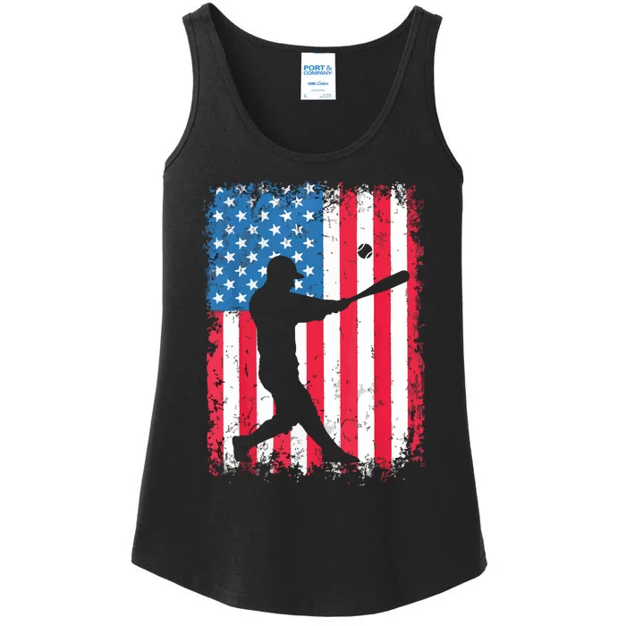 American Flag Baseball Team Gift Ladies Essential Tank