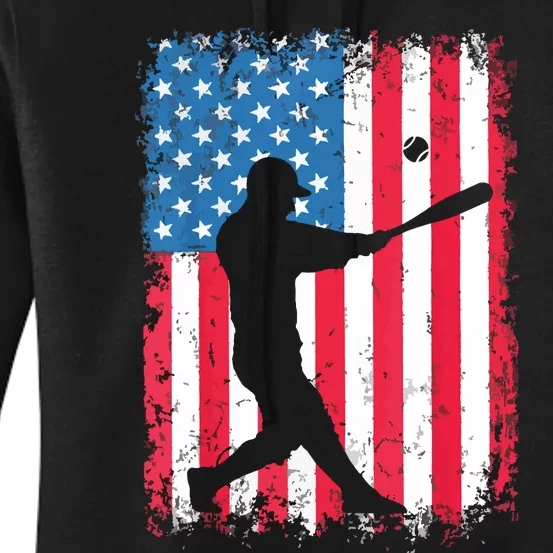 American Flag Baseball Team Gift Women's Pullover Hoodie