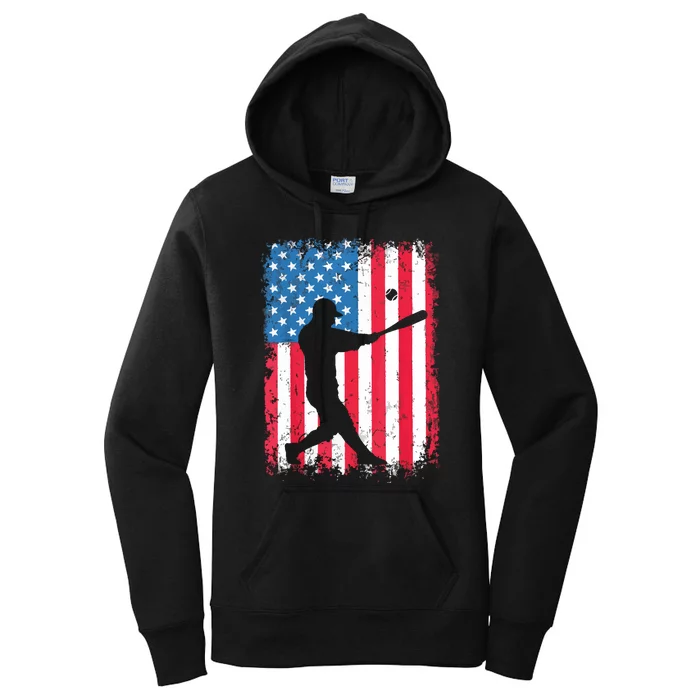 American Flag Baseball Team Gift Women's Pullover Hoodie