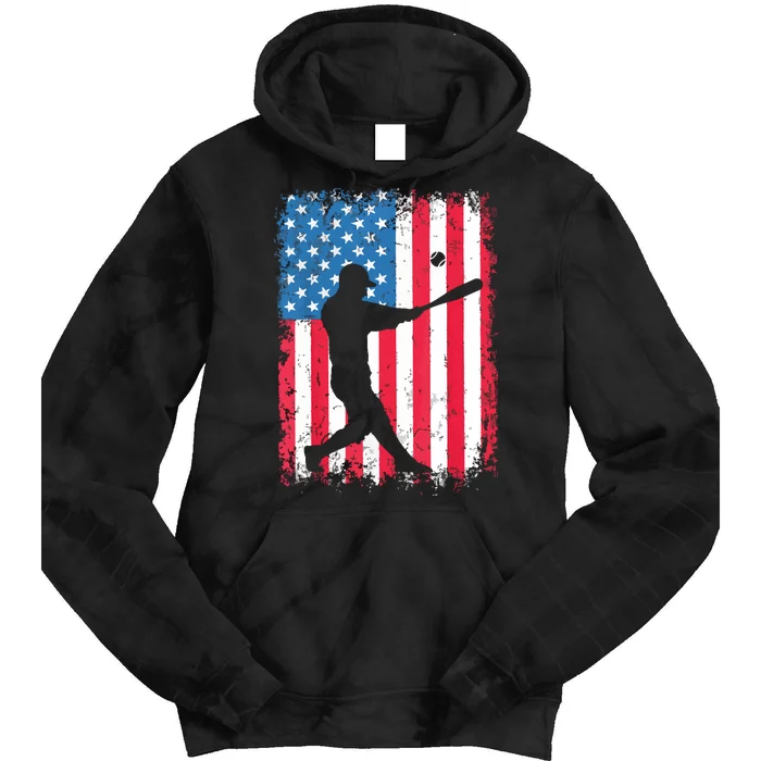 American Flag Baseball Team Gift Tie Dye Hoodie