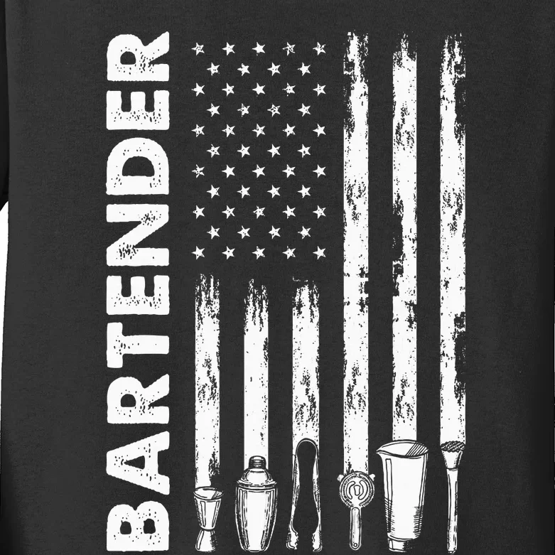 American Flag Bartender Kids Long Sleeve Shirt