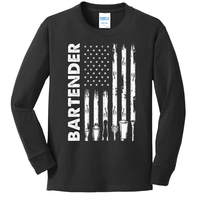 American Flag Bartender Kids Long Sleeve Shirt