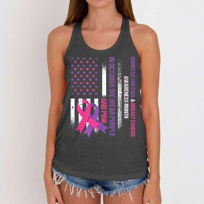 American Flag Breast Cancer And Domestic Violence Awareness Women's Knotted Racerback Tank