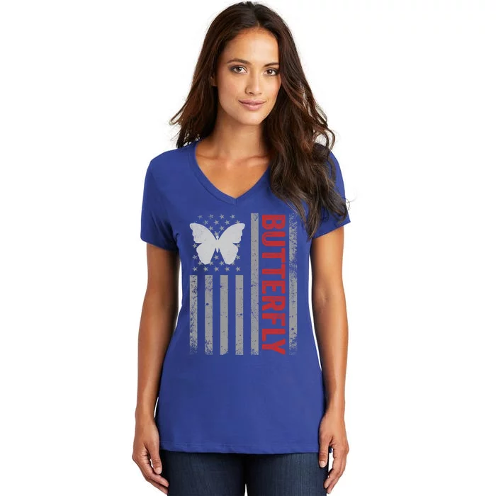 American Flag Butterfly Patriotic Vintage Butterfly Lover Gift Women's V-Neck T-Shirt