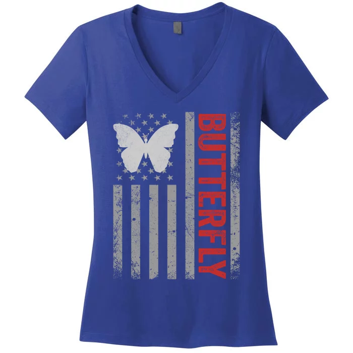 American Flag Butterfly Patriotic Vintage Butterfly Lover Gift Women's V-Neck T-Shirt