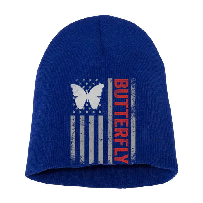 American Flag Butterfly Patriotic Vintage Butterfly Lover Gift Short Acrylic Beanie