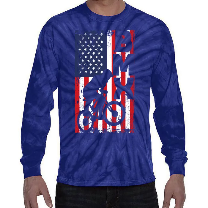 American Flag Bmx Racing Extreme Sport Riding Cool Bike Ride Tie-Dye Long Sleeve Shirt