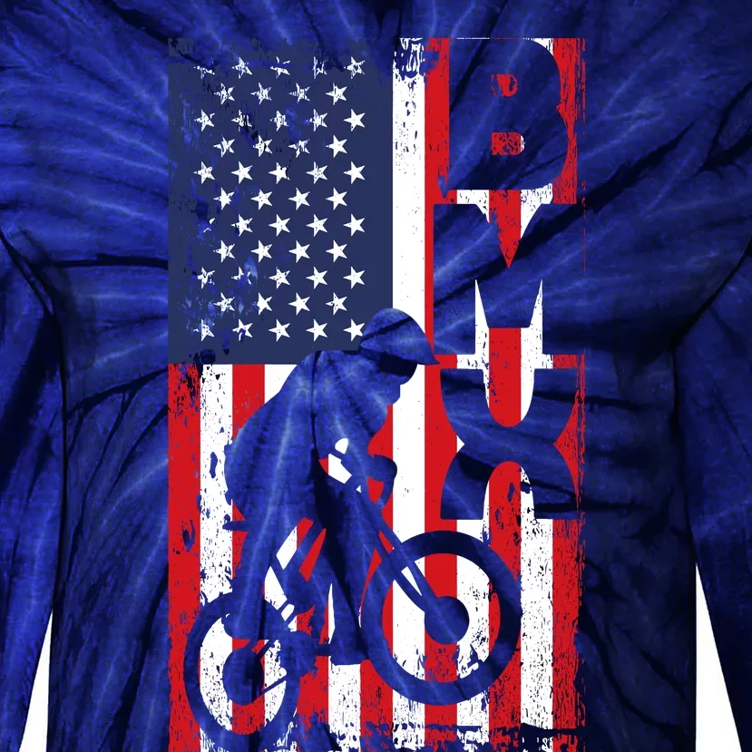 American Flag Bmx Racing Extreme Sport Riding Cool Bike Ride Tie-Dye Long Sleeve Shirt